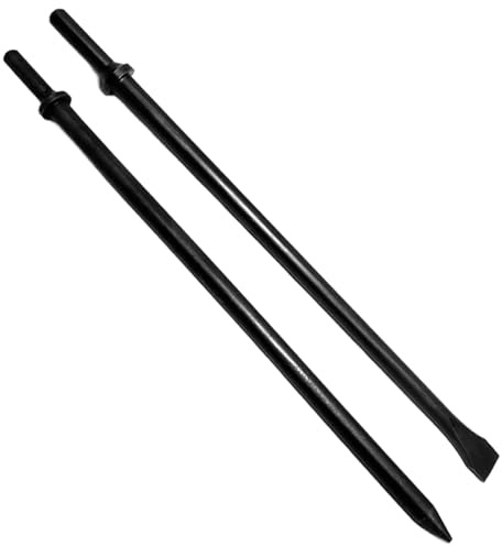 Phyxlyn Pneumatic Cold Chisel Set, 3/4 Width 18 Long Air Pneumatic Hammer, Flat and Point Chisels with Round Collar for Concrete and Tile, Air Hammer Punch Chipping Bits Tool, Cr-Mo Alloy Steel