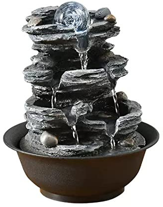 Fontana da tavolo Fontana da Tavolo Fontana da Meditazione a Cascata di Roccia in Resina Fontana da Tavolo Rilassante for Interni for Camera da Letto di Casa Ufficio, L8.0× W8.0×H10.2 Cascata da in