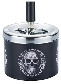 CHAMP Drehaschenbecher in schwarz mit Totenkopf Design (Champ Skull Drehaschenbecher Design 3)