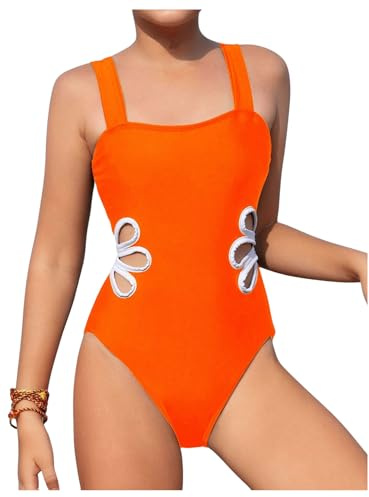 Beichwtd Badeanzug Mädchen, Einteiliger Badeanzug mit Verstellbaren Schultergurten, Einfarbiger Abdeckrock, Badeanzüge Kinder Schwimmanzug Bikini Teenager