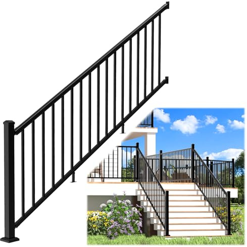 Egadis Kit de balustrade d'escalier en aluminium, finition poudrée texturée noire pour marches en béton ou escaliers en bois (1 poteau, 1 panneau) 91,4 cm H x 2,4 m W
