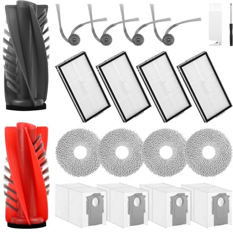 20 Piezas Kits de Recambio para Roborock Saros 10R /G20S Ultra, 1 Cepillo Principal, 4 Filtros, 4 Toallitas, 4 Cepillos Laterales, 4 Bolsas para el Polvo, 1 Cepillo de Limpieza, 1 Destornillador
