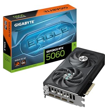 GIGABYTE Tarjeta gráfica GeForce RTX 5060 Eagle OC 8G, 8 GB 128 bits GDDR7, PCIe 5.0, Sistema de refrigeración WINDFORCE, Tarjeta de Video GV-N5060EAGLE OC-8GD