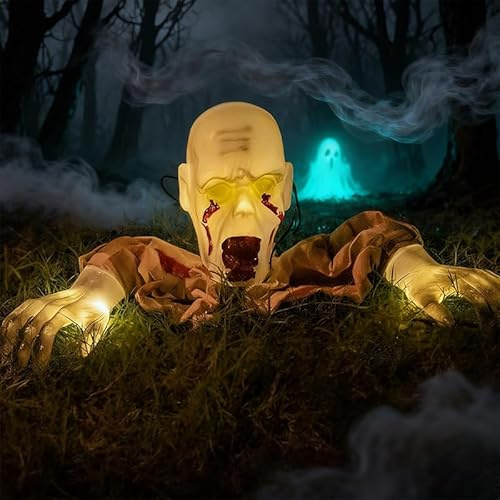 Songlypian Decoración de Halloween Zombie, Zombie Trepador Romper con Sonido Espeluznante y Ojos Parpadeantes para Decoración de Exteriores, Casa Encantada de Halloween