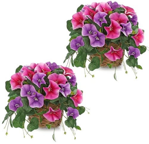 Arborus 2 STK Kunstblumen Frühling Künstliche Blumen im Topf 21 cm Künstlic | he Petunien Rot Frühlingsblumen Seidenblumen Ästhetik Deko Dekoblumen für Wohnzimmer Badezimmer Esszimmer Rustikal Landhaus