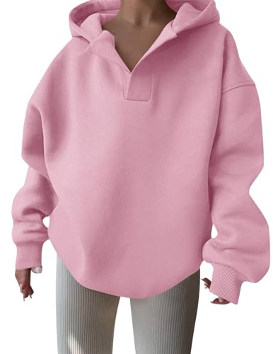 Generisk oversize tröja dam med huva, huvtröja dam bomull huvtröja överdimensionerad sweatshirt med huva toppar extra blus lösa toppar ledig långärmad tröja löparjacka sprotshit, ROSA, XL