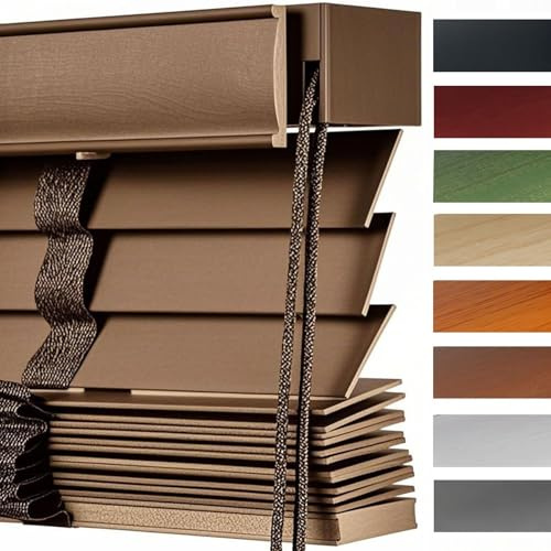 Wooden Indoor Window Blinds, 2 Cordless Venetian Blind for Windows, 13 16 24 28 34 40 48 55 62 68 70 76 Horizontal Mini Shades, Blackout Privacy Faux Wood Blinds for Home(Dark brown)