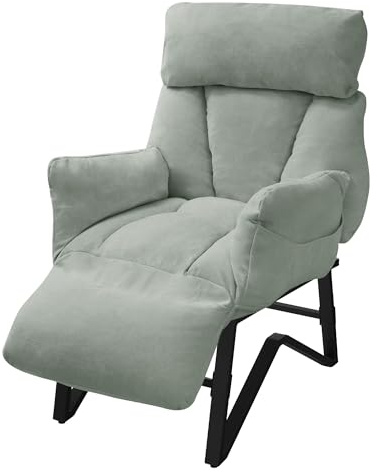 ML-Design Sillón de Relax Reclinable Gris-Verde Asiento de Salón con Funda de Lino Butaca de TV Moderno Ajustable con Resposabrazos, Reposapíes, Bolsillos Laterales Sofá Tapizado Individual de Lectura
