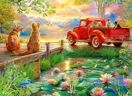 Ravensburger Summer Love 500 Piece Jigsaw Puzzle – Premium Quality Large Puzzle for Adults & Families – Relaxing Mindful Hobby, Beautiful Lakeside Scene with Dogs, Swans & Mountains