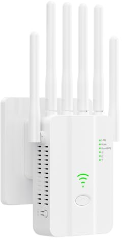 Repetidor WiFi Potente, Amplificador Señal WiFi, WiFi Extender con 6 Antenas, 2 Puertos LAN, Modos
