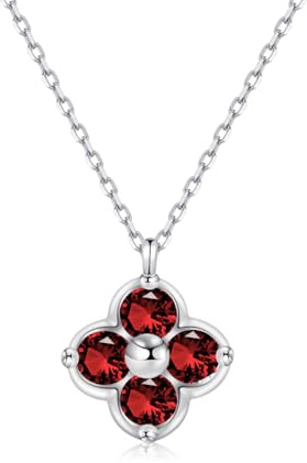 PHNIBIRD Kette Silber Damen January Geburtssteinkette Granat 925 Sterling Silber Rot Kette Anhänger