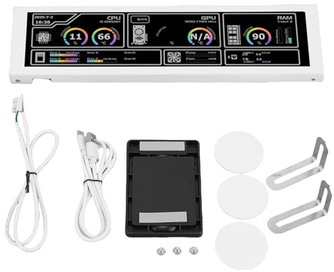 Denash Pannello Sensore Display Temperatura PC, LCD FHD da 8,8 Pollici 1920x480, Ampio Angolo di Visione 178° Monitor Frequenza di Aggiornamento 60Hz per Dati CPU GPU con Tipo C (WHITE)