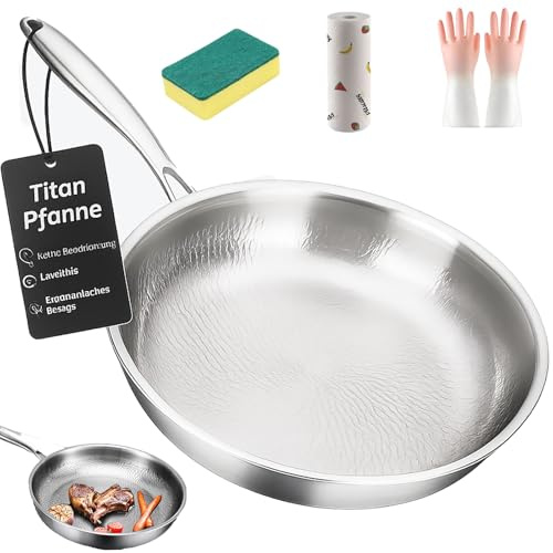 Generisch Titanium Hammered Pan Siraat, 5 piezas con tapa Pure Titanium Frying Pan Set, 20/24/26/28/30 cm, ultrarduradero y resistente a los arañazos, sin revestimiento/antiadherente, sartén de acero
