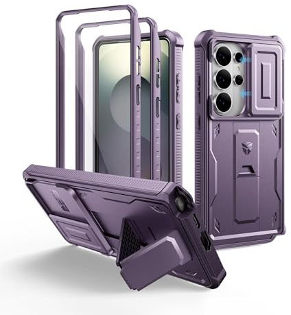 Dexnor pour Coque Samsung Galaxy S26 Ultra【Double Cadre Avant et Support】 avec CaméRa Coulissante Intégrée & Protecteur d'écran, Coque de Protection Robuste Résistante Aux Chocs - Fantôme Violet