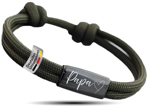 CustomEmotions Papa Herren Armband - Personalisiertes Segeltau Armband für Vatertag, Weihnachten & Ostern - Surferarmband - Partnerarmband - Armband mit Gravur - Edelstahl