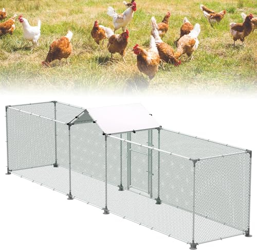 ACXIN 5x1x1,5M Hühnerstall Winterfest Freilaufgehege Chicken Run aus Verzinktem mit Wasserdach Hühnergehege Hühnerhaus Katzengehege Outdoor Wachtelstall Freilaufgehege für Geflügel und Kleintiere