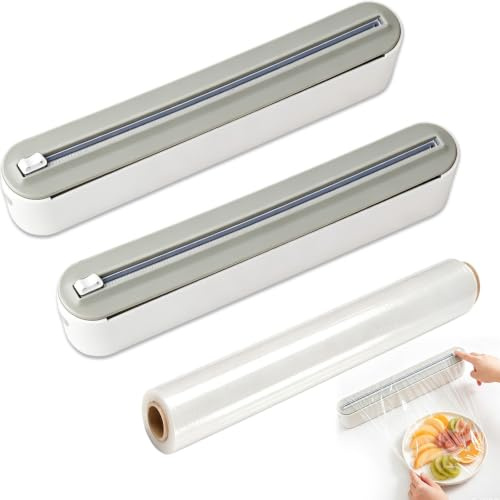 Lot de 2 distributeurs magnétiques de film alimentaire avec cutter, dévidoir de coupe-film et distributeur de film alimentaire en aluminium, avec dérouleur et coupe-film, distributeur de papier