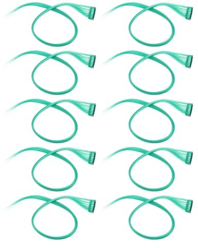 Green Synthetic Clip in Hair Extensions 10pcs Fashionable | Washable, Restylable Fibre Strands, Highlight Piece Set for Everyday Styling