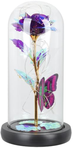 ULTECHNOVO Rose Éternelle sous Cloche en Verre Décorations en Plastique, Ornement Floral pour Anniversaire et Dîners aux Chandelles