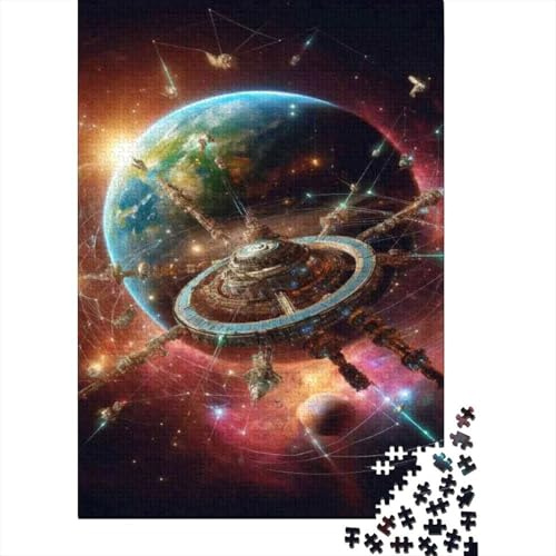 1000-Piece Adult Jigsaw Puzzle, Space Station Orbiting Earth, 70x50cm/1000pcs, White Cardboard Pieces for Neat Sorting; Relaxed Solo Time at Home