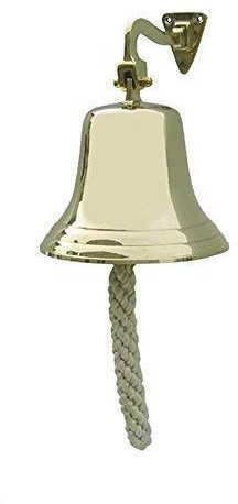 linoows Schiffsglocke mit Wandhalter und Bändsel, Wand Glocke, Messing Ø 15 cm