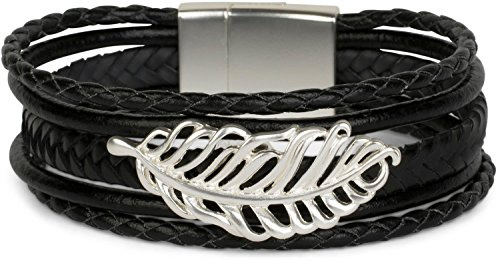 styleBREAKER Damen Wickelarmband Feder geflochten Magnet | 1-Reihig. Länge 19cm. Breite 1.7cm. verschiebbares Element. weiche Haptik. edler Schmuck. einfache Schließung.