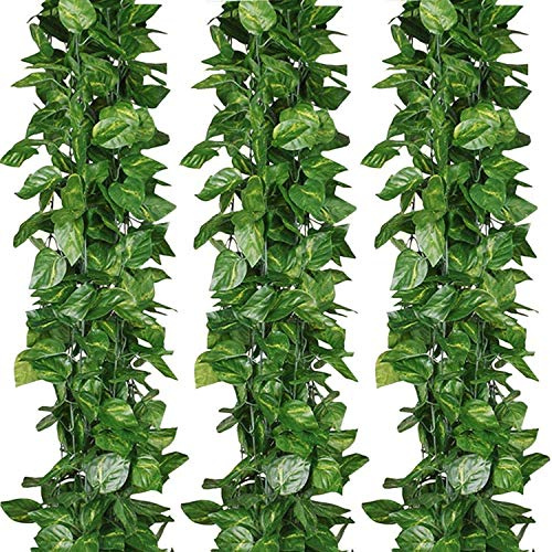 Seenew Artificial Ivy Garland, 24 Pack 168 Feet Fake Ivy Hanging Vines, Green Leaves Fake Plants for Wedding, Party, Garden, Office, Bedroom Decoration(Scindapsus Leaves)