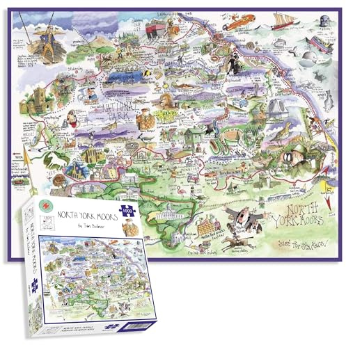 Comical Map Of North York Moors By Tim Bulmer - 1000 Piece Puzzle For Adults, Large Puzzle 66cm X 50cm In Size. Challenging To Complete But Fun And Humorous