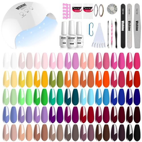 Kit de manucure Vishine avec lampe UV LED et séchage rapide - 45 couleurs avec base et top coat mat - Kit de démarrage complet