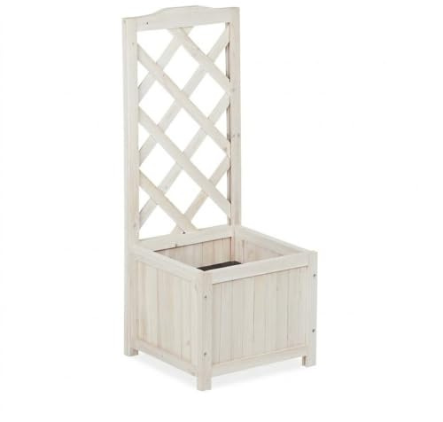 relaxdays Pérgola de jardín, Enrejado de Madera, Decoración de Exterior, Macetero, 20 L, 90 cm, Blanco