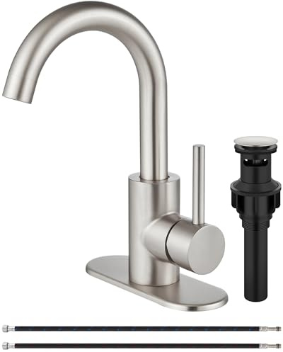 Midanya Single Hole Bathroom Faucet 1 Hole Bar Sink Faucet Suitable for Kitchen RV Vanity,304 Stainless Steel 360° Swivel Spout with Deck Plate and Pop-up Drain,Brushed Nickel