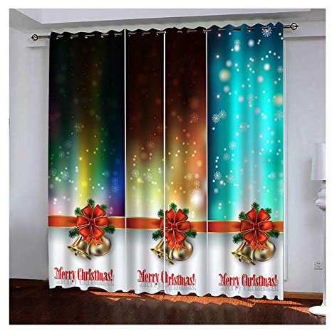 Daesar Tenda Soggiorno Moderno 2 Pezzi, Tende per Vetro Finestra Fiocco di Neve di Campane di Natale Tenda Multicolore Cameretta Tende Vetro Oscuranti 132x274CM