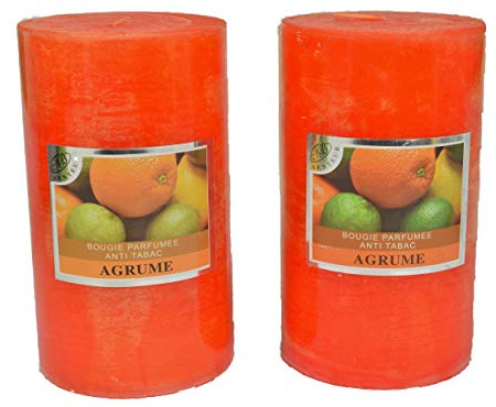 Lot De 2 Grosses Bougies Votives Decoratives Parfumées, Anti Tabac,Candles Pour La Decoration de L' Intérieur De votre Maison Et pour Créer Une Ambiance. Orange, Parfun Orange 7X12 cm Duree 60h