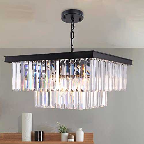 Wellmet Moderna lámpara de araña de cristal de 9 luces, 50 cm, lámparo colgante de cristal negro para comedor, techo y salón