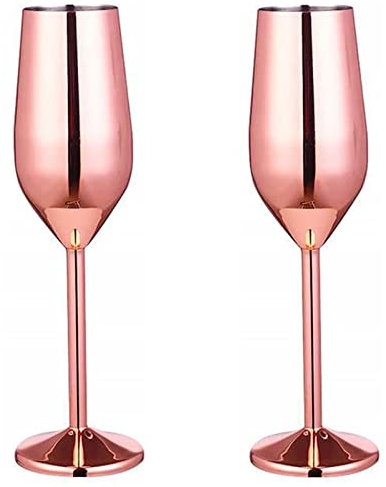 2 pièces Flûtes à champagne en acier inoxydable, Verre à vin rouge, Verres à cocktail incassables, Adaptés à tout événement, 220 ml (Rouge)