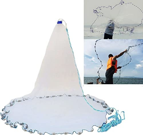 WindWilder Hand Überwurf Fishing Net Tragbaren Wurfnetz Abfischen Wurfnetz Fischen Fischernetz Angeln Cast Net Netzgewebe Twine mit Sinker, Durchmesser (5.4M)