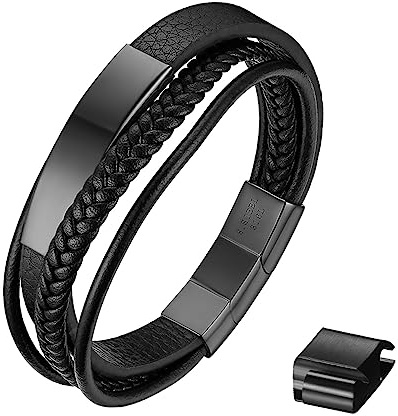 Cupimatch Bracelet Homme Personnalisé Cuir Fermeture Magnétique Ajustable Maillons Supplémentaires - Cadeau Fête des Pères Saint Valentin Noël