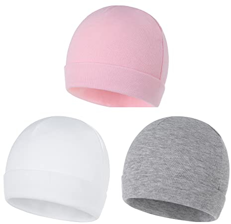 Durio Unisex Baumwoll Baby Mütze Erstlingsmützen für Neugeborene Slouch Beanie Jungen Mädchen für 0-6 Monate 3 Paar-Grau Weiß u. Rosa