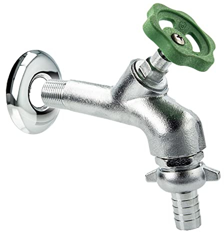 tecuro Auslaufventil 1/2 Zoll, Handrad-Oberteil, Schlauchtülle, Wandrosette - Messing mattverchromt - 22700-SW