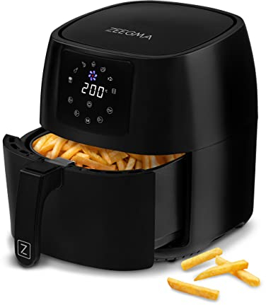 ZEEGMA Knapper Pro freidora sin aceite, freidora de aire 1400 W, rango de temperatura 60-200°C, tiempo de calentamiento 60 s, cesta y bol de gran capacidad, revestimiento de teflón, 8 programas