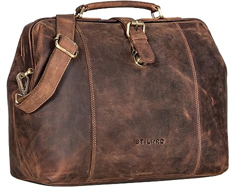 STILORD Johannes Vintage läkareväska läder läkarkoffert retro resväska hembesök läkarväska läderväska med lås antik Farbe:Mellanbrun