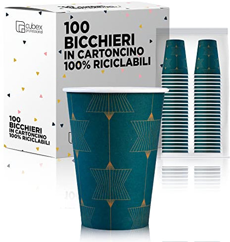 cubex professional Vasos de papel desechables 200 ml 7 oz 100% Made in Italy para agua y bebidas calientes y frías ecológicas compostables y biodegradables de diseño para fiesta (Star, 100)