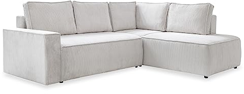 MIUFORM Brave Dave L mit Bettkasten | 6 Sitzer Ecksofa | L-Form rechts | 247 x 194 x 87cm Couch | Klappsofa mit Schlaffunktion | Schlafsofa klappbar (Beige)