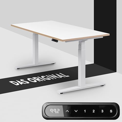 boho office® Basic Line Schreibitsch elektisch höhenverstellbar | Basic Line - Tischgestell Weiß, Tischplatte 160x80 Weiß - ultraschnelle 80 mm/Sek, Memoryfunktion, Kollisionsschutz