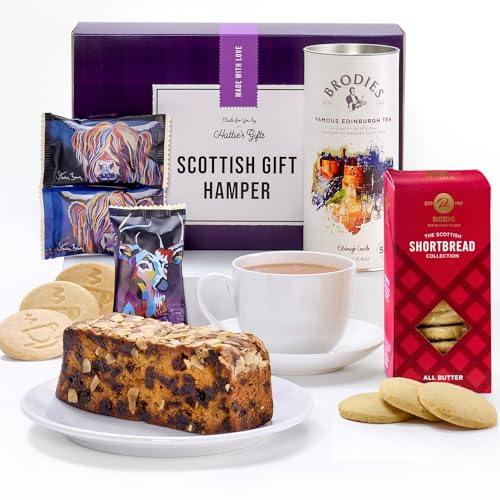 Hattie’s Gifts Scottish Afternoon Tea Hamper Gift Set | Tea & Biscuit Selection with Dundee Cake – Food Gift for Men & Women
