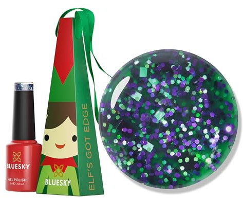 Bluesky Christmas Exclusive Gel Nail Polish Bauble 5ml, Elf's Got Edge, Green Glitter Soak-Off Gel Polish for 21 Day Manicure, Professional, Salon & Home Use, Requires Curing Under UV/LED Lamp