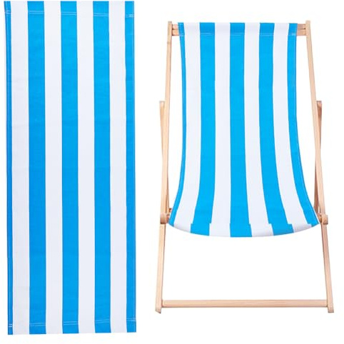 GORGECRAFT 113 x 43 cm bomull strandstol ersättning presenning blå och vita ränder solstol tyg solstol ersättning för solbad trädgård gård strand avkoppling (kunglig blå)