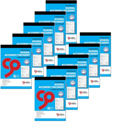 Cherry Printers | Carbonless NCR | School Accident/Incident | Duplicate Book | for Pupils | GDPR Compliant | A5 (148 x 210 millimetres) | Loose Leaf Writing Shield | 50 Sets per Book | **10 Pack**