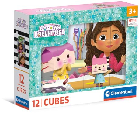 Clementoni Gabby's Dollhouse 12 Würfel Puzzle Kinder - Geschicklichkeitsspiel für Kinder ab 3 Jahren - Sensorik- & Motorikspielzeug 41193
