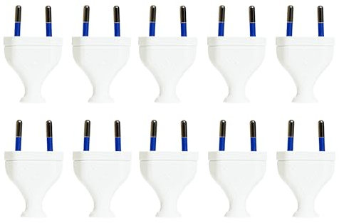 KEL 10 pezzi spina europea piatta smontabile 2,5 A/230 V, con classe di protezione IP20 – per uso interno. Spina Euro in plastica bianca.